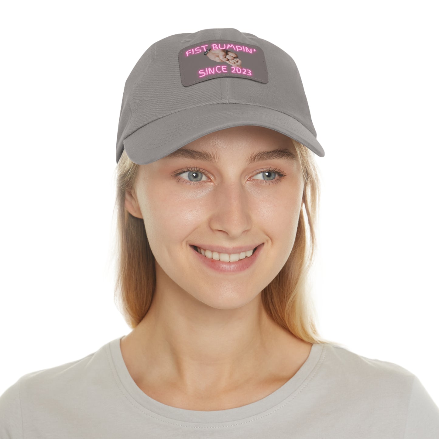 Baby Girl Fist Bumpin’ Since 2023 Hat with Leather Patch (Rectangle)