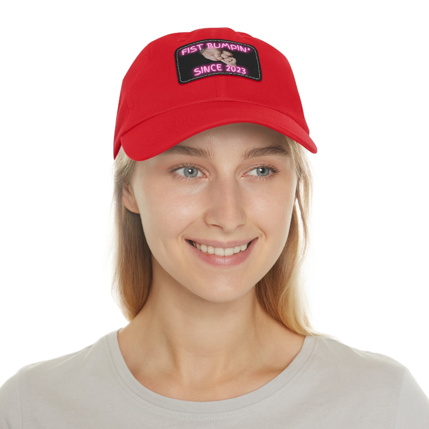 Baby Girl Fist Bumpin’ Since 2023 Hat with Leather Patch (Rectangle)