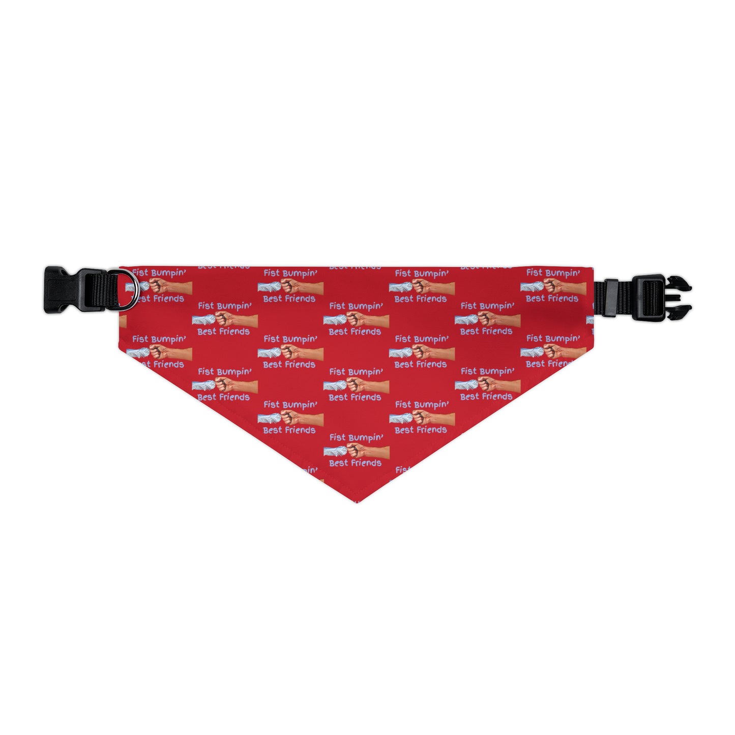 Fist Bumpin’ Best Friends Opie’s Cavalier King Charles Spaniel Paw Pet Bandana Collar Red with Light Blue lettering.