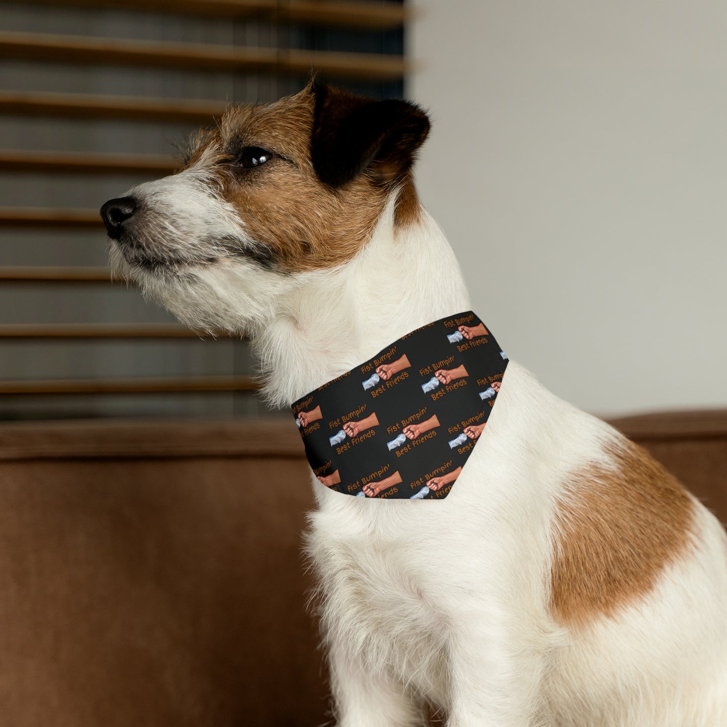 Fist Bumpin’ Best Friends Opie’s Cavalier King Charles Spaniel Pet Bandana Collar Black with Cavalier Brown lettering.