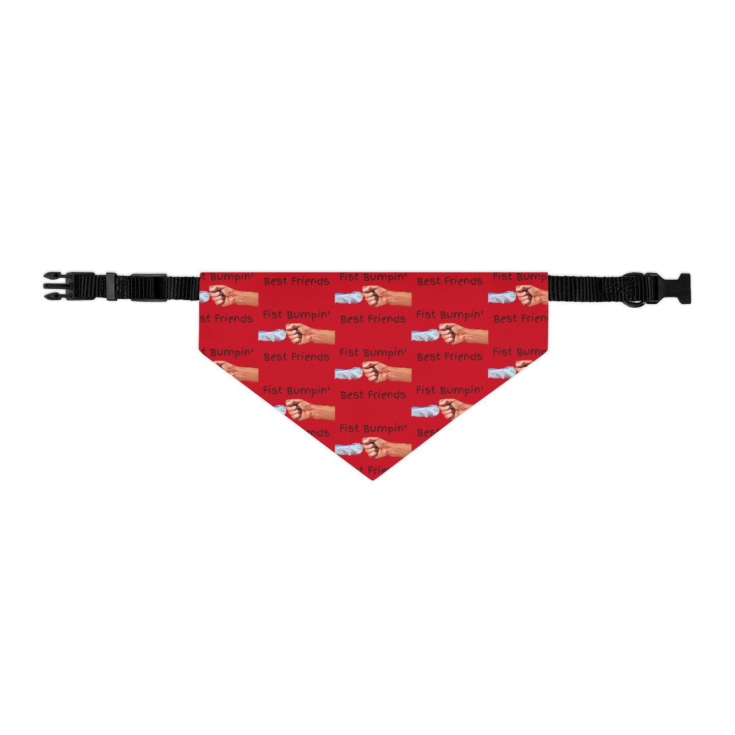 Fist Bumpin’ Best Friends Opie’s Cavalier King Charles Spaniel Paw Pet Bandana Collar Red with Black lettering.