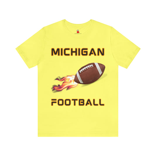 Michigan Flame Football  Customizable Unisex Jersey Short Sleeve Tee