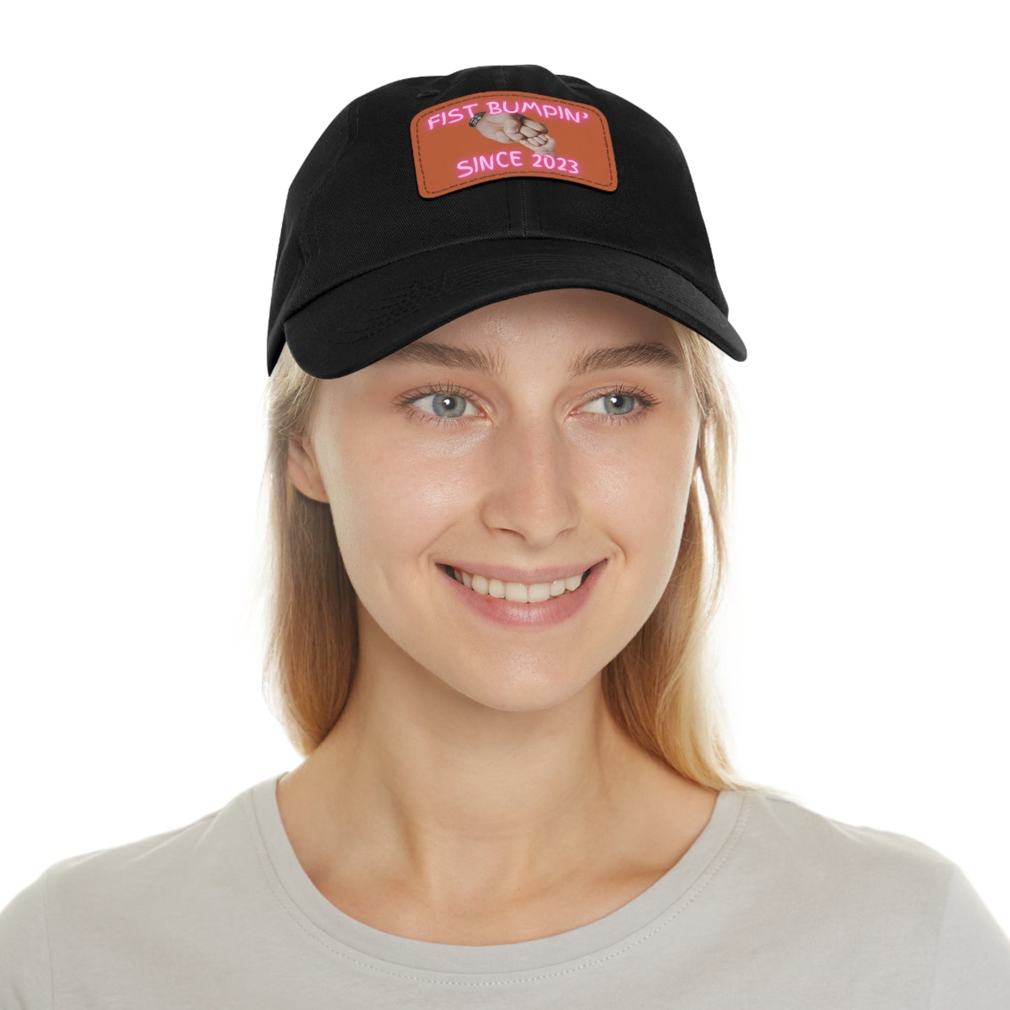 Baby Girl Fist Bumpin’ Since 2023 Hat with Leather Patch (Rectangle)