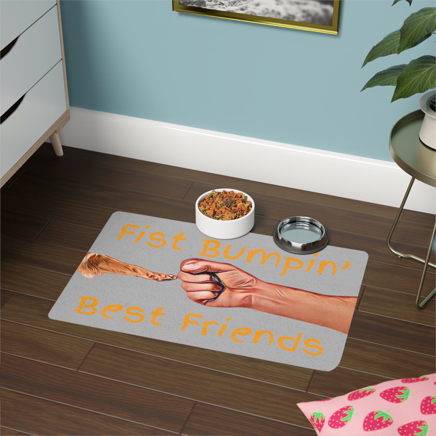 Golden Retriever Paw Fist Bumpin’ Best Friends Pet Food Mat (12x18)