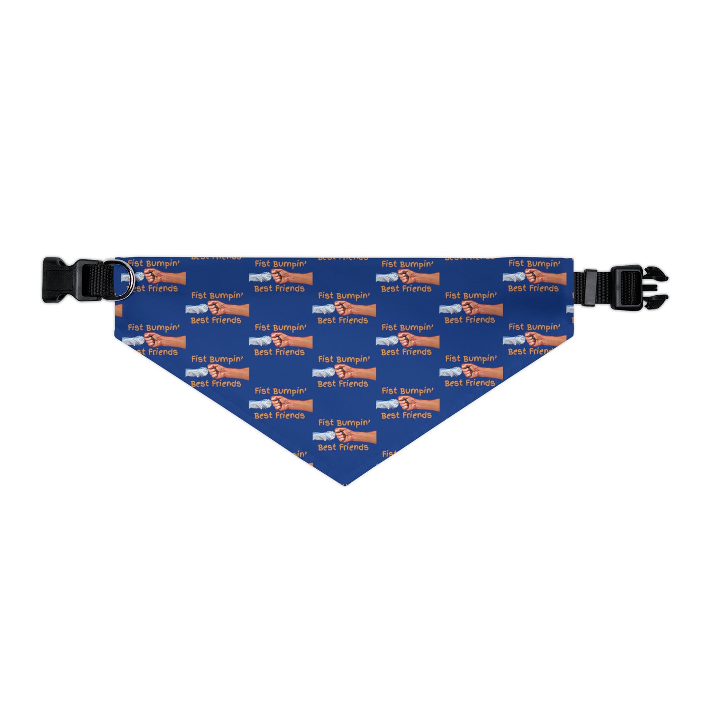 Fist Bumpin’ Best Friends Opie’s Cavalier King Charles Spaniel Pet Bandana Collar Dark Blue with Gold lettering.