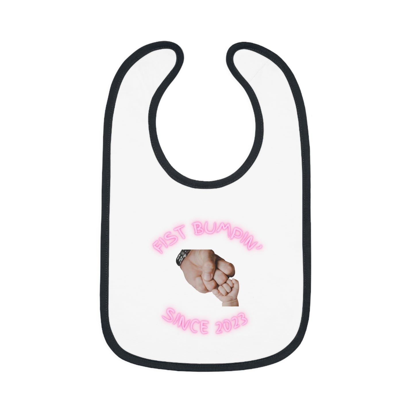 Baby Girl Pink Fist Bumpin’ Since 2023 Baby Contrast Trim Jersey Bib