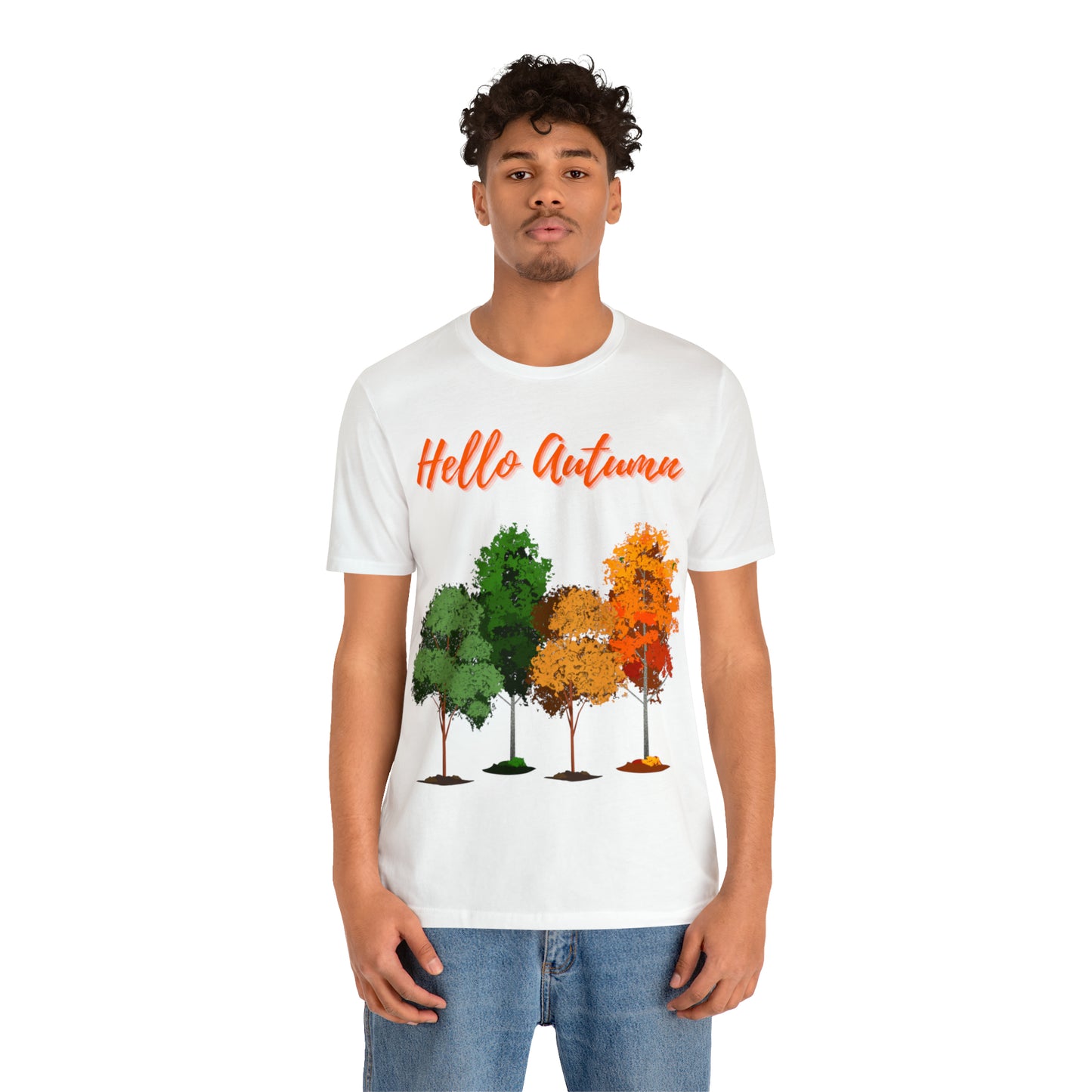 Hello Autumn Trees Unisex Jersey Short Sleeve Tee