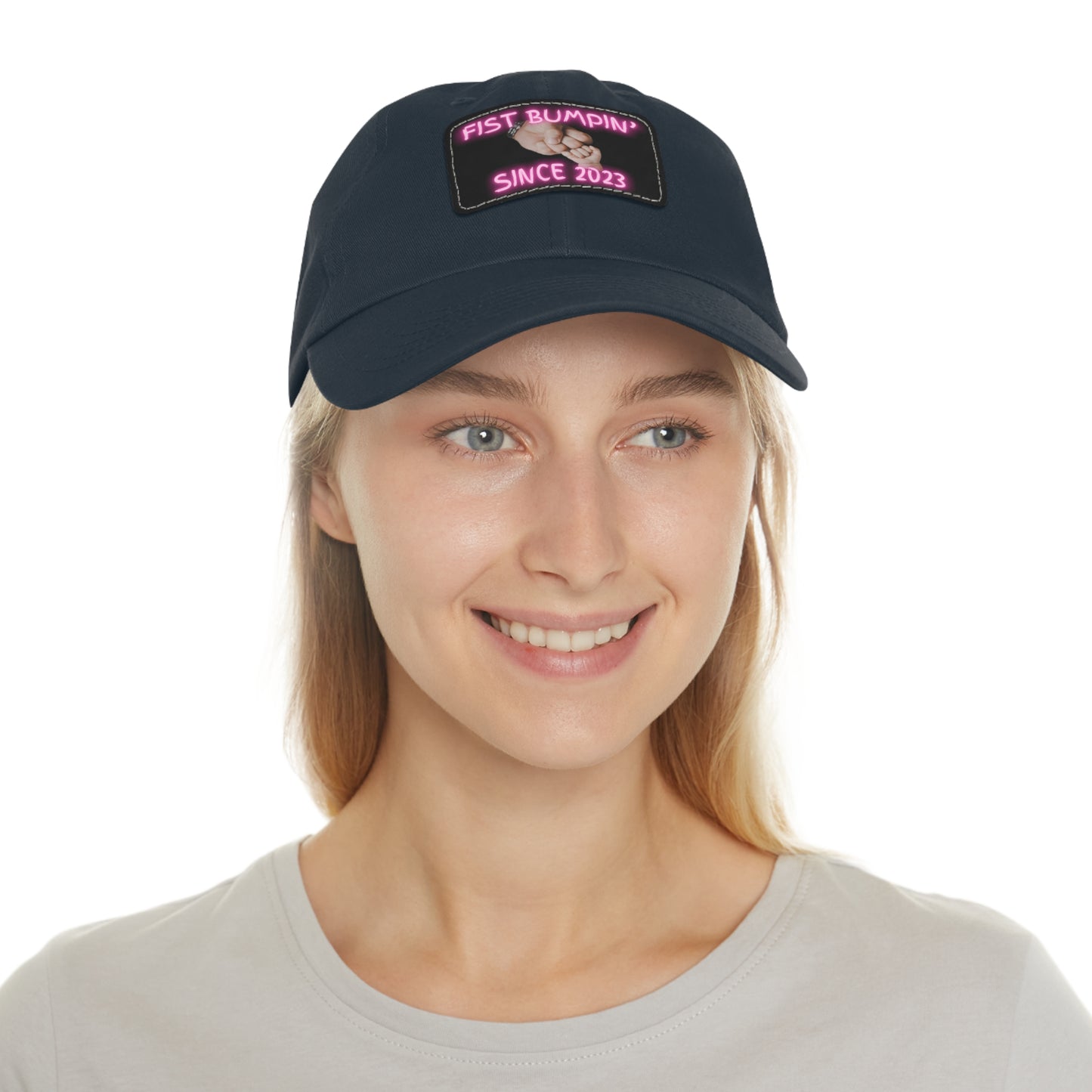 Baby Girl Fist Bumpin’ Since 2023 Hat with Leather Patch (Rectangle)