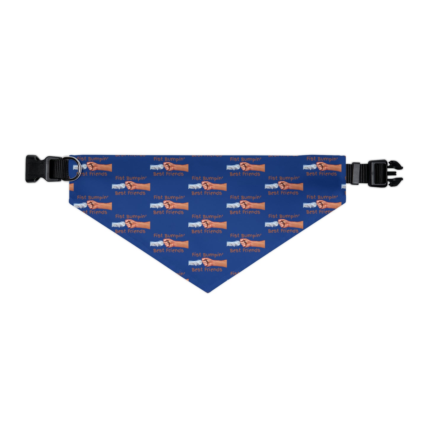 Fist Bumpin’ Best Friends Opie’s Cavalier King Charles Spaniel Pet Bandana Collar Blue with Brown lettering.