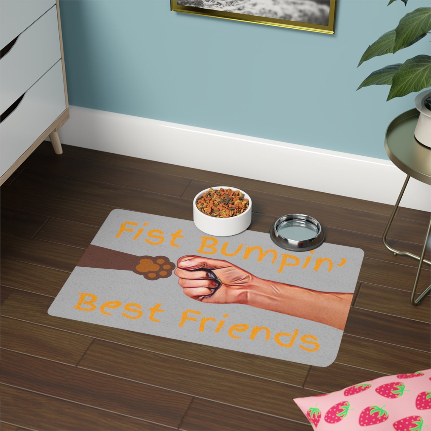 Chocolate Brown Paw Fist Bumpin’ Best Friends Pet Food Mat (12x18)