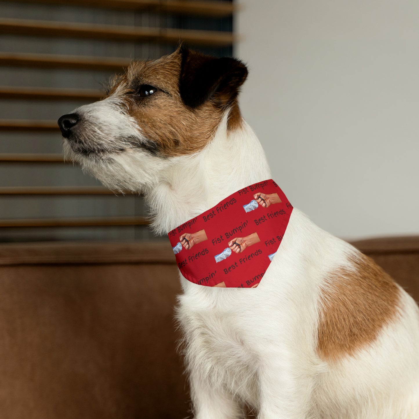 Fist Bumpin’ Best Friends Opie’s Cavalier King Charles Spaniel Paw Pet Bandana Collar Red with Black lettering.