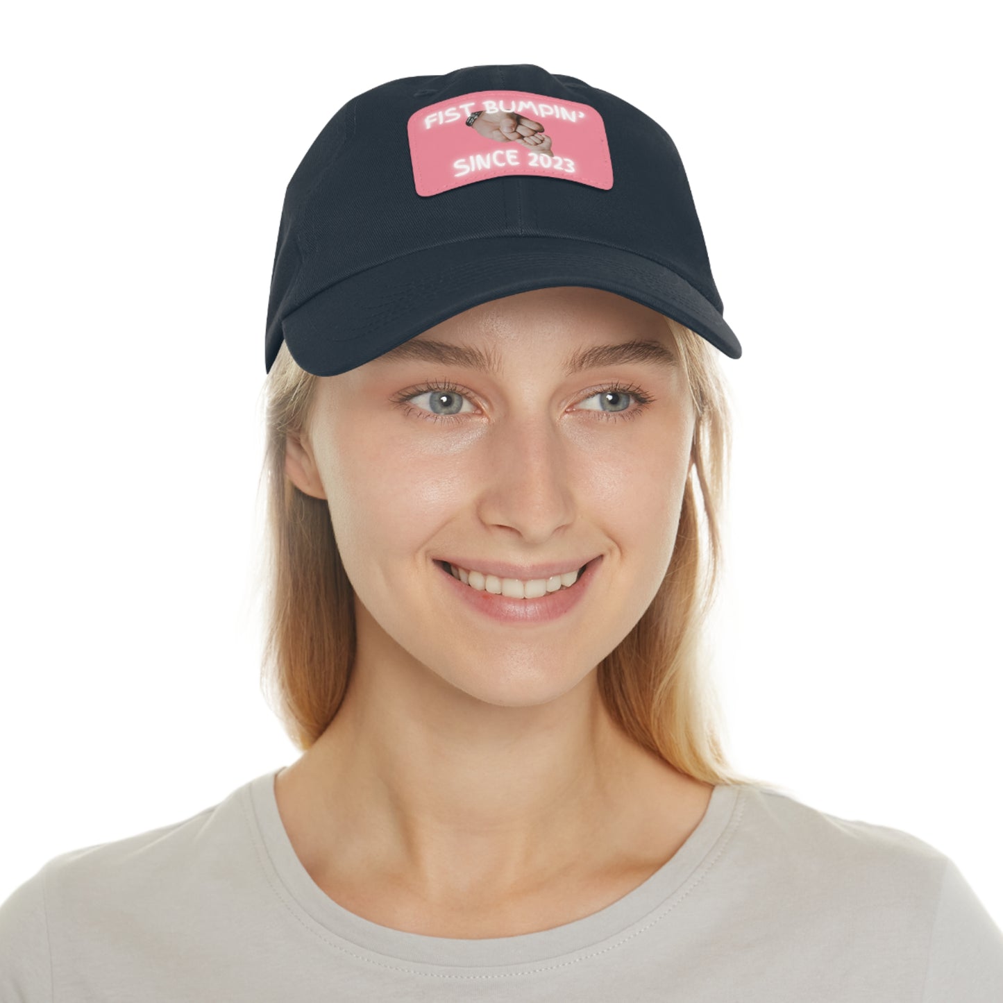 Baby Girl Fist Bumpin’ Since 2023 Hat with Leather Patch (Rectangle)