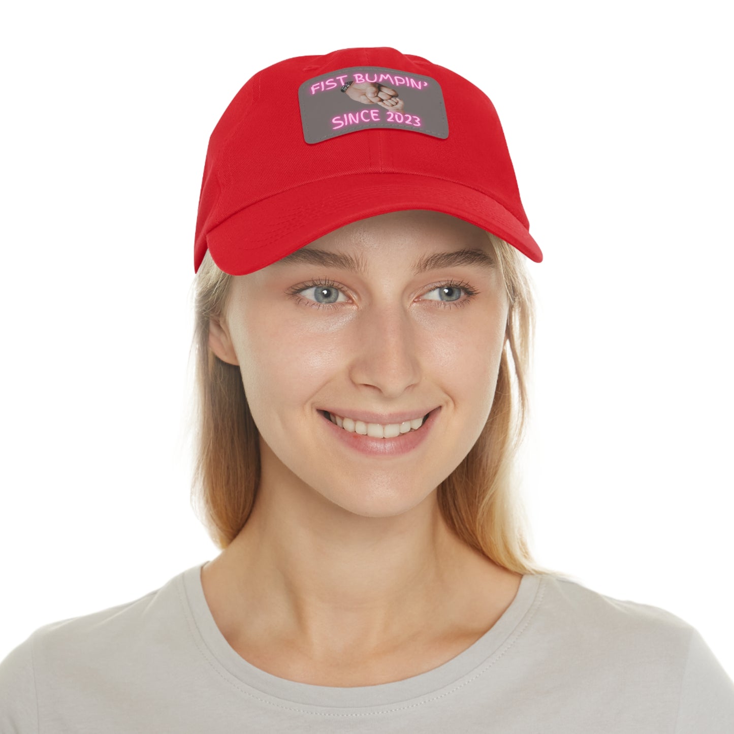 Baby Girl Fist Bumpin’ Since 2023 Hat with Leather Patch (Rectangle)