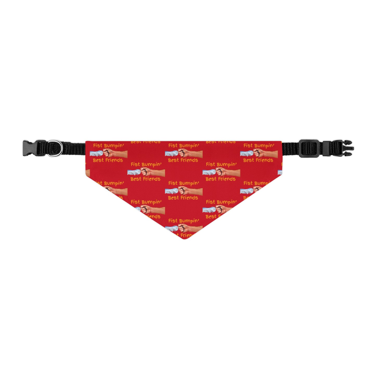 Fist Bumpin’ Best Friends Opie’s Cavalier King Charles Spaniel Paw Pet Bandana Collar Red with Gold lettering.