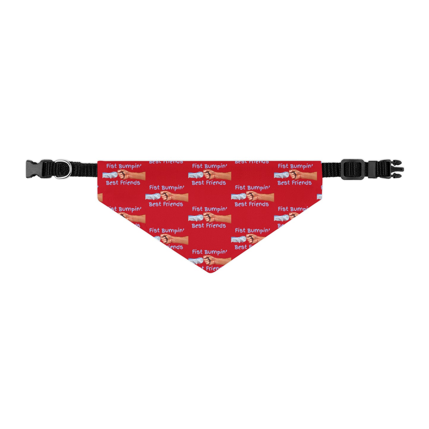 Fist Bumpin’ Best Friends Opie’s Cavalier King Charles Spaniel Paw Pet Bandana Collar Red with Light Blue lettering.