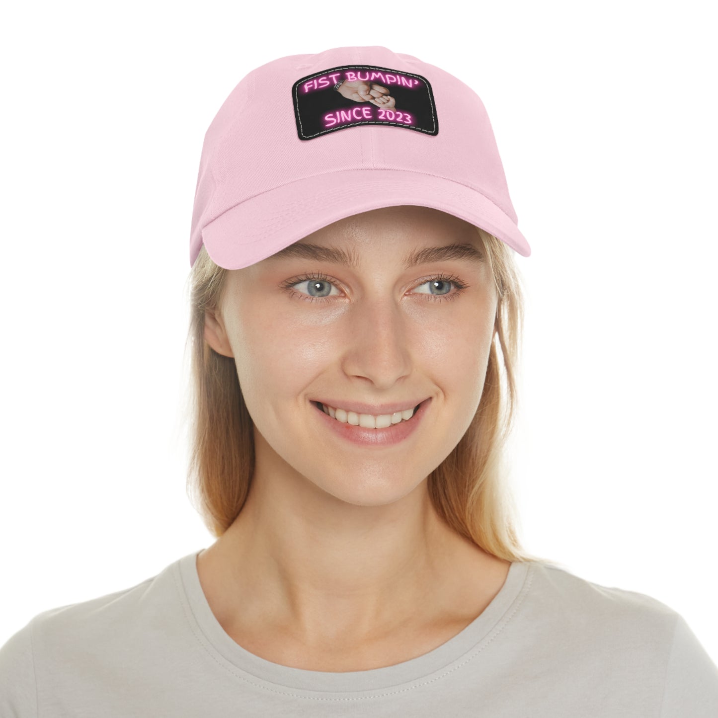 Baby Girl Fist Bumpin’ Since 2023 Hat with Leather Patch (Rectangle)