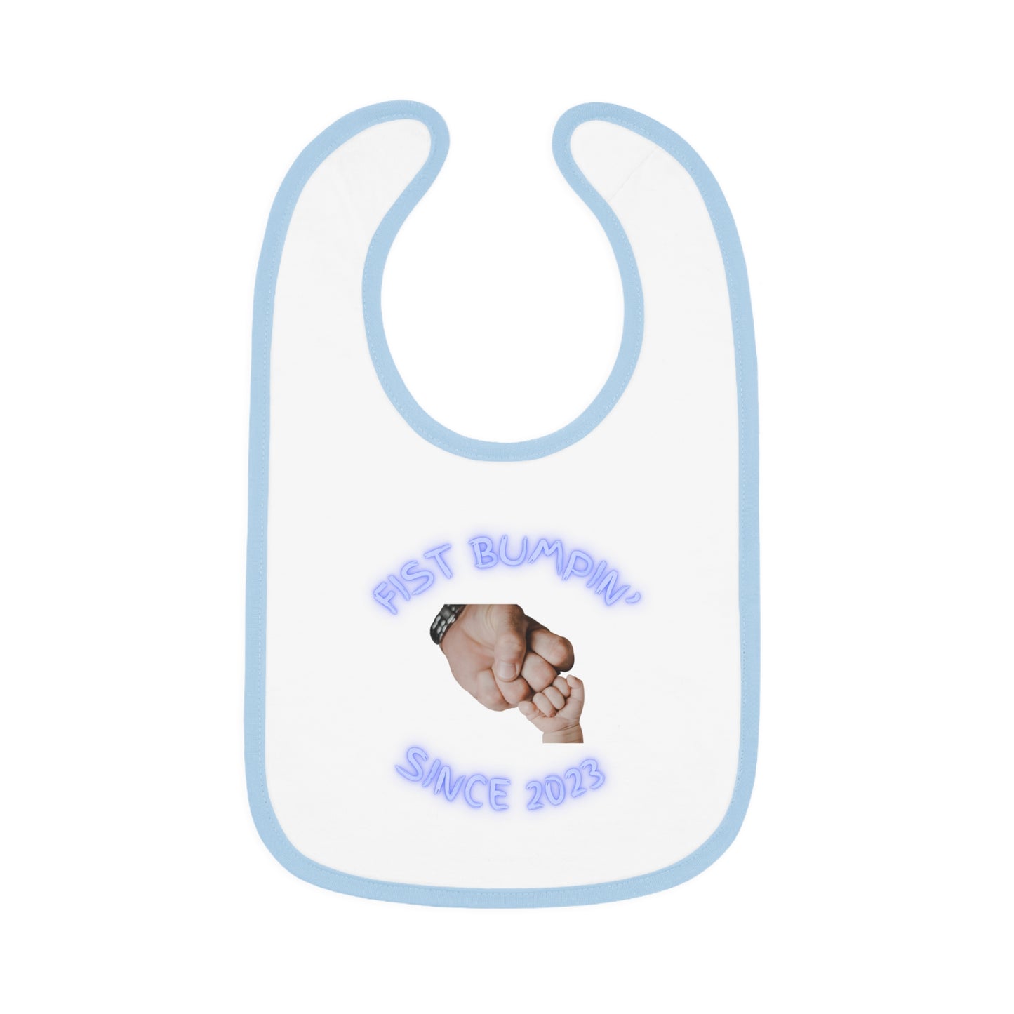 Baby Boy Blue Fist Bumpin’ Since 2023 Baby Contrast Trim Jersey Bib