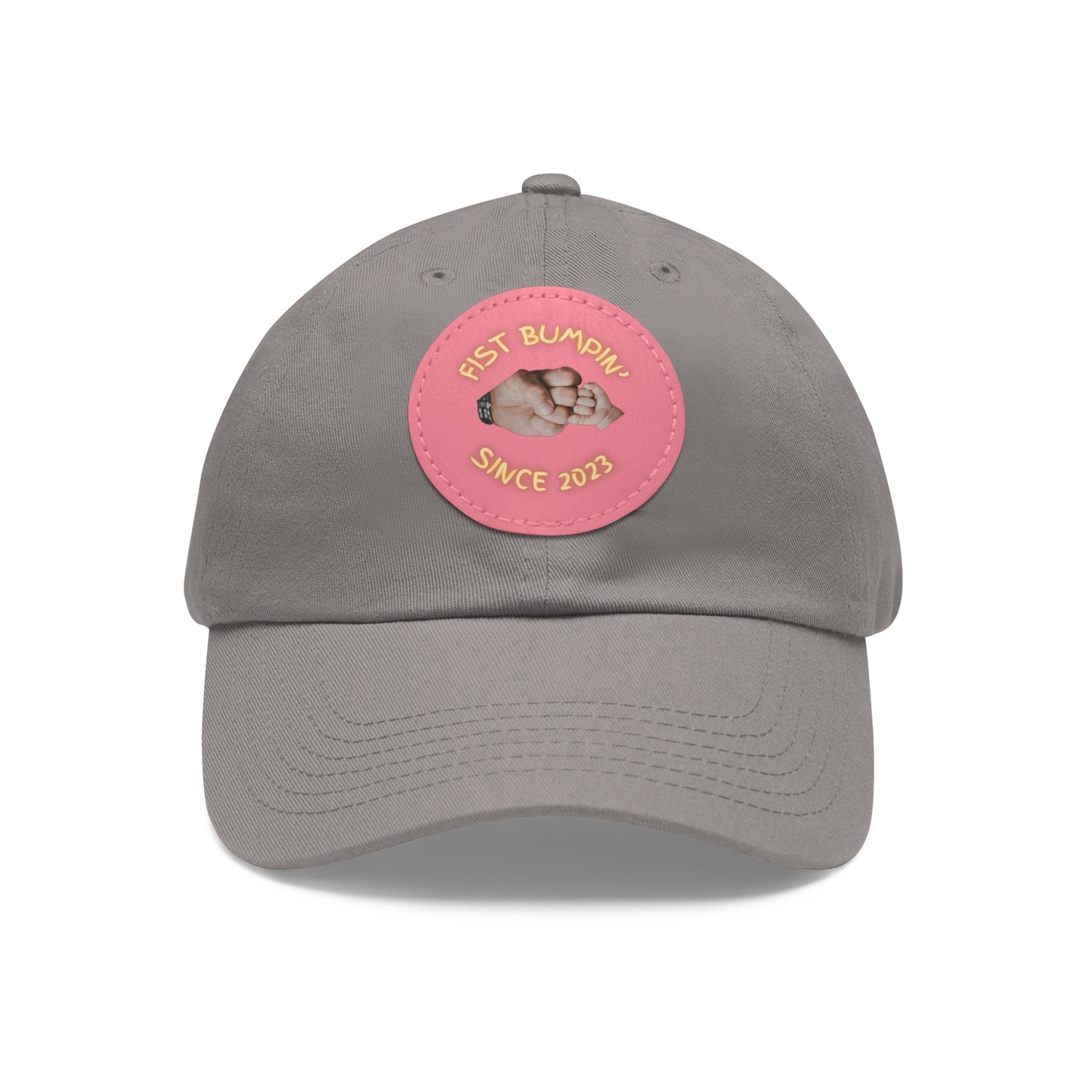 Fist Bumpin’ Since 2023 KC Gold Lettering Dad Hat with Leather Patch (Round)