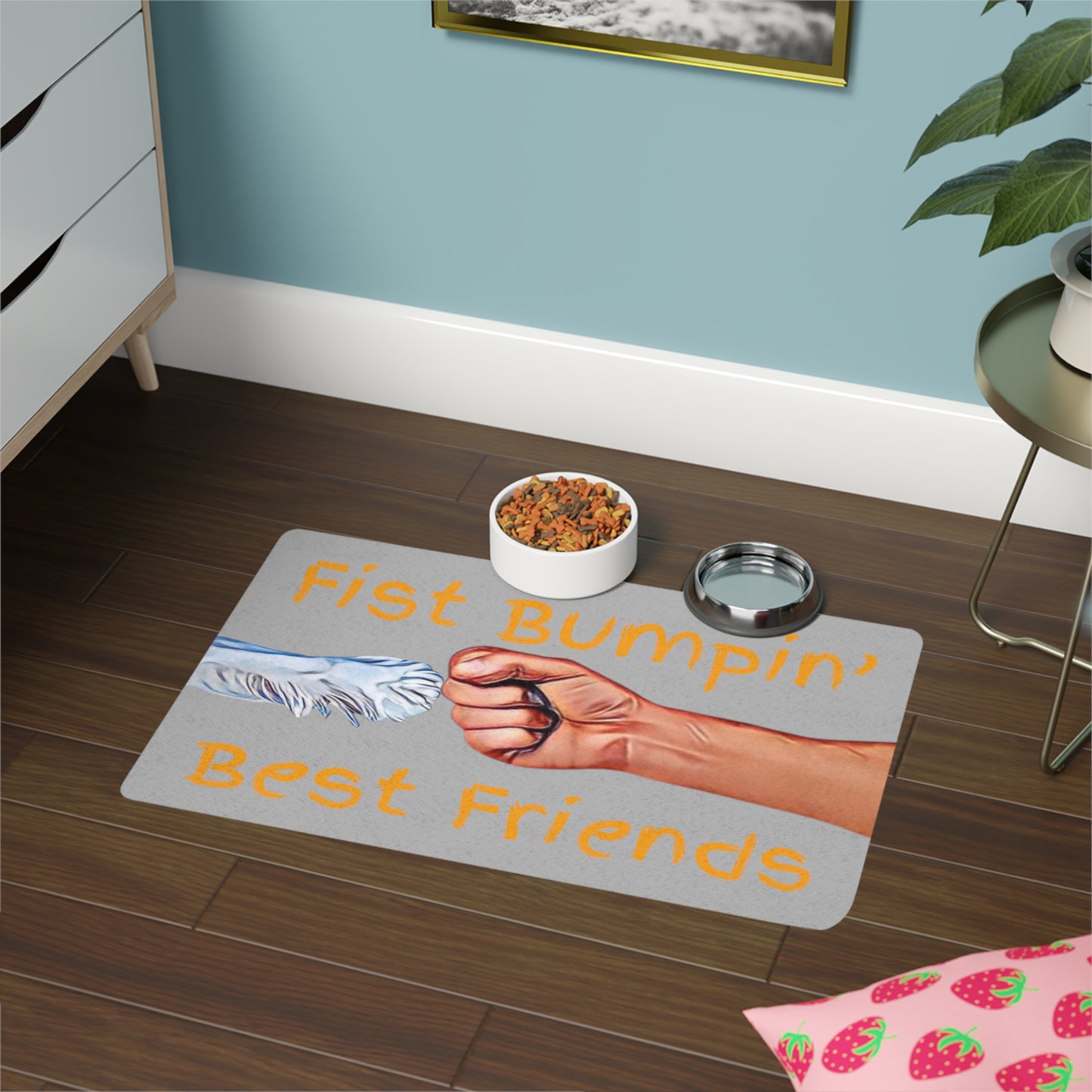 Opie’s Cavalier Paw Fist Bumpin’ Best Friends Pet Food Mat (12x18)