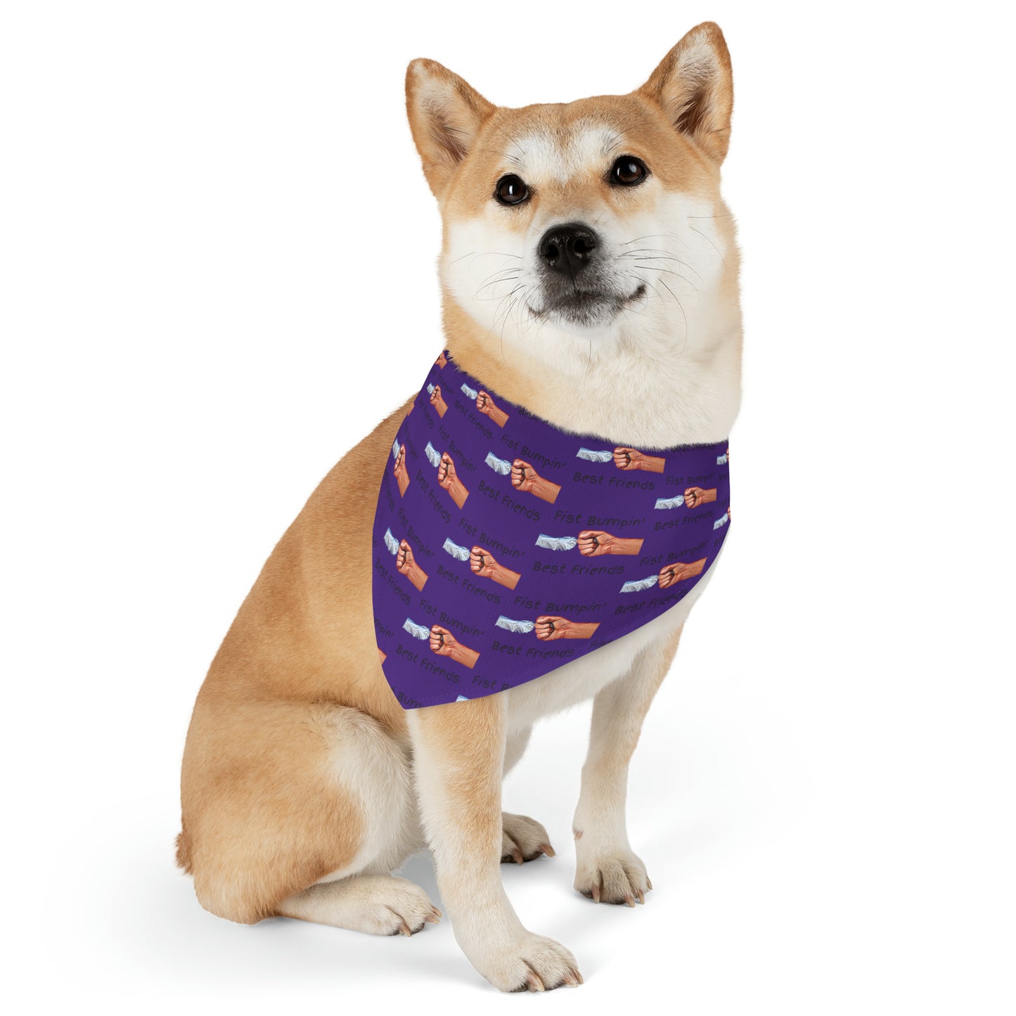 Fist Bumpin’ Best Friends Opie’s Cavalier King Charles Spaniel Pet Bandana Collar Purple with Black lettering.