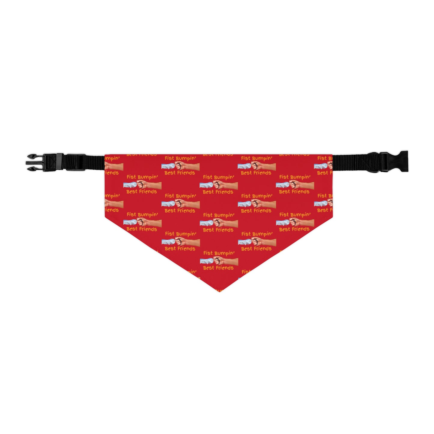 Fist Bumpin’ Best Friends Opie’s Cavalier King Charles Spaniel Paw Pet Bandana Collar Red with Gold lettering.