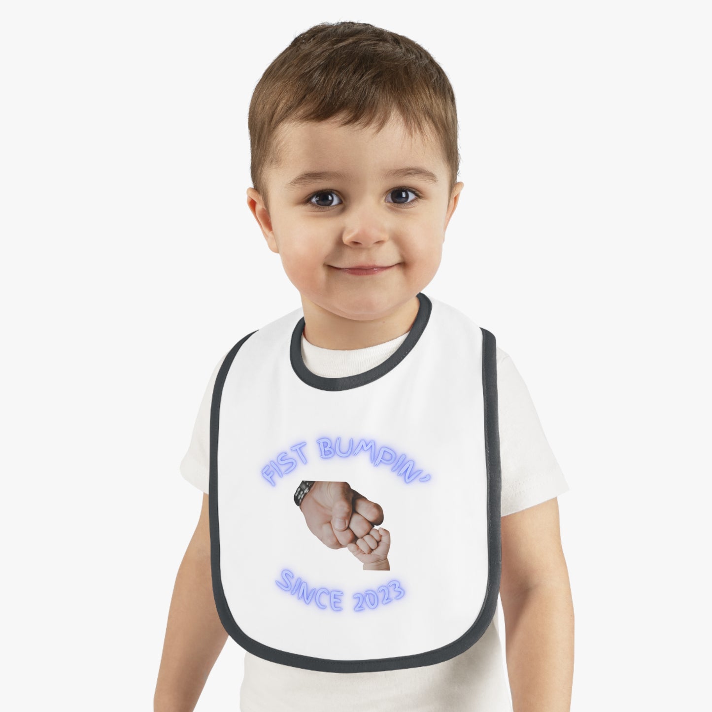 Baby Boy Blue Fist Bumpin’ Since 2023 Baby Contrast Trim Jersey Bib