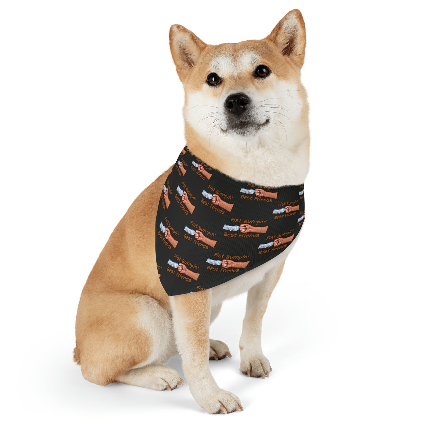 Fist Bumpin’ Best Friends Opie’s Cavalier King Charles Spaniel Pet Bandana Collar Black with Cavalier Brown lettering.