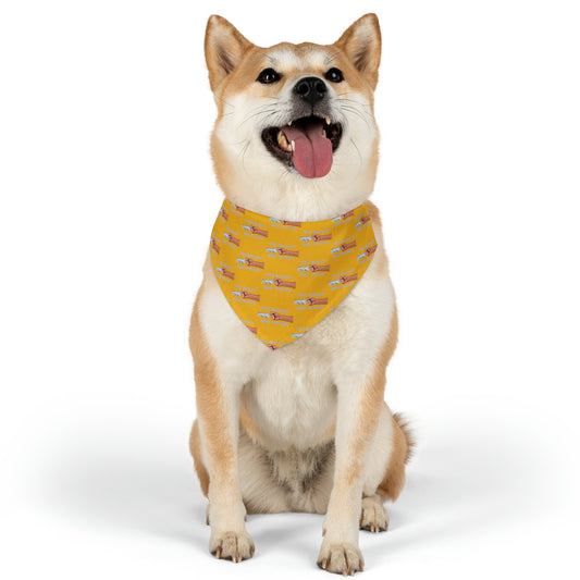 Fist Bumpin’ Best Friends Opie’s Cavalier King Charles Spaniel Paw Pet Bandana Collar Yellow with Light Blue lettering.
