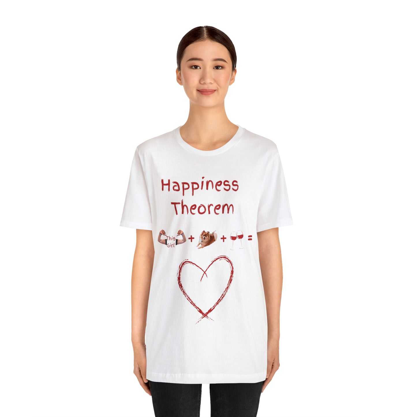 This Girl + Pomeranian + Wine = Happiness Unisex Jersey Short Sleeve Tee