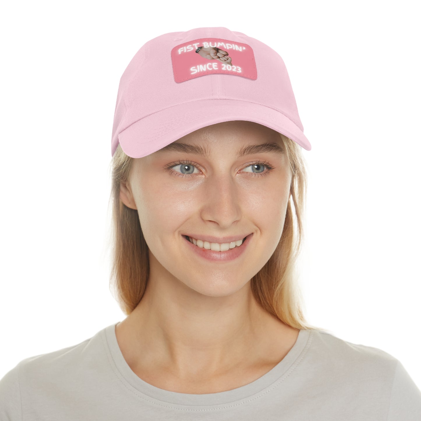 Baby Girl Fist Bumpin’ Since 2023 Hat with Leather Patch (Rectangle)