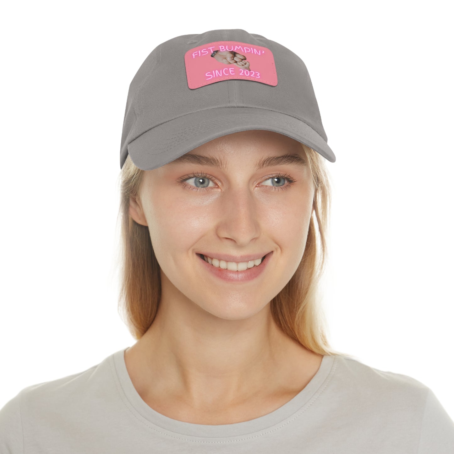 Baby Girl Fist Bumpin’ Since 2023 Hat with Leather Patch (Rectangle)