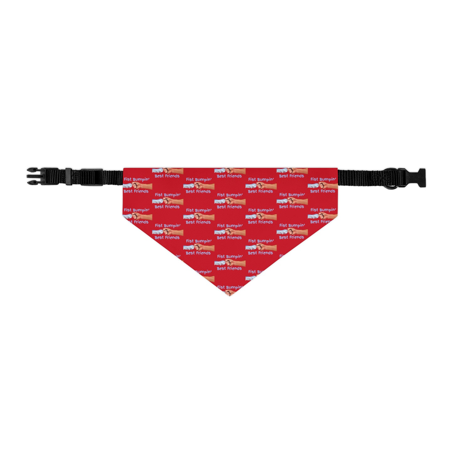 Fist Bumpin’ Best Friends Opie’s Cavalier King Charles Spaniel Paw Pet Bandana Collar Red with Light Blue lettering.