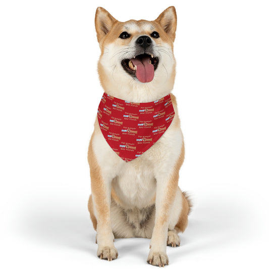Fist Bumpin’ Best Friends Opie’s Cavalier King Charles Spaniel Paw Pet Bandana Collar Red with Tan lettering.