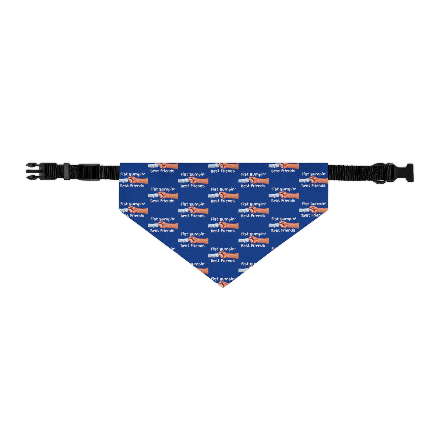 Fist Bumpin’ Best Friends Opie’s Cavalier King Charles Spaniel Pet Bandana Collar Blue with White lettering.