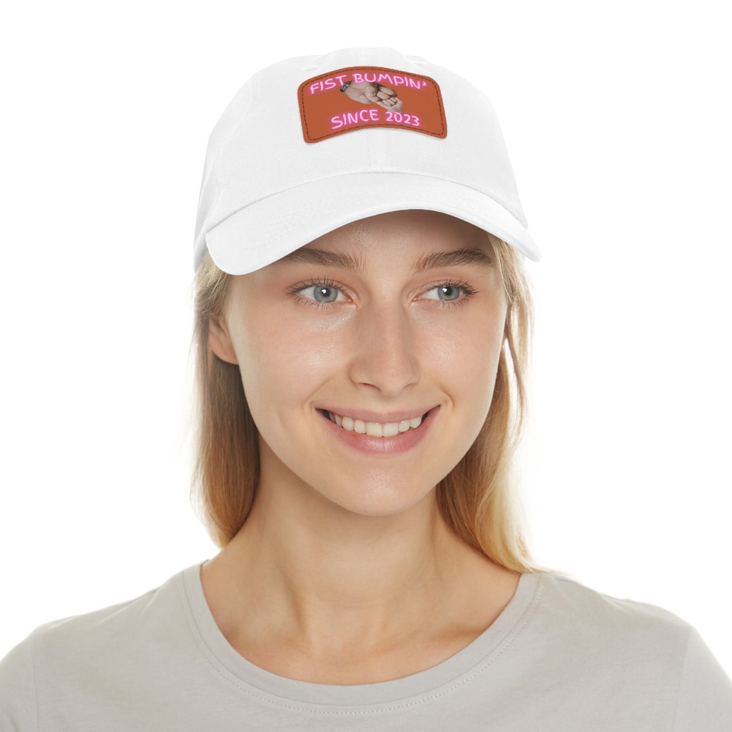 Baby Girl Fist Bumpin’ Since 2023 Hat with Leather Patch (Rectangle)