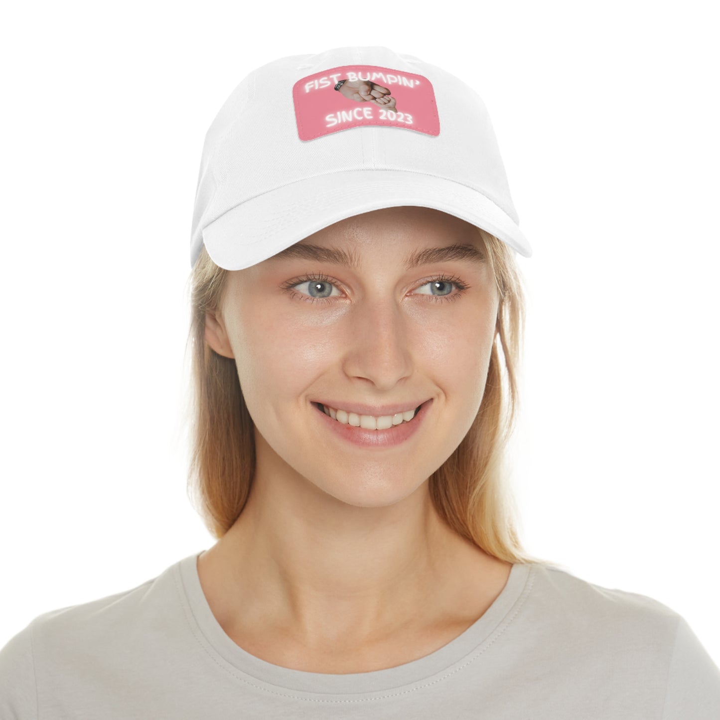 Baby Girl Fist Bumpin’ Since 2023 Hat with Leather Patch (Rectangle)