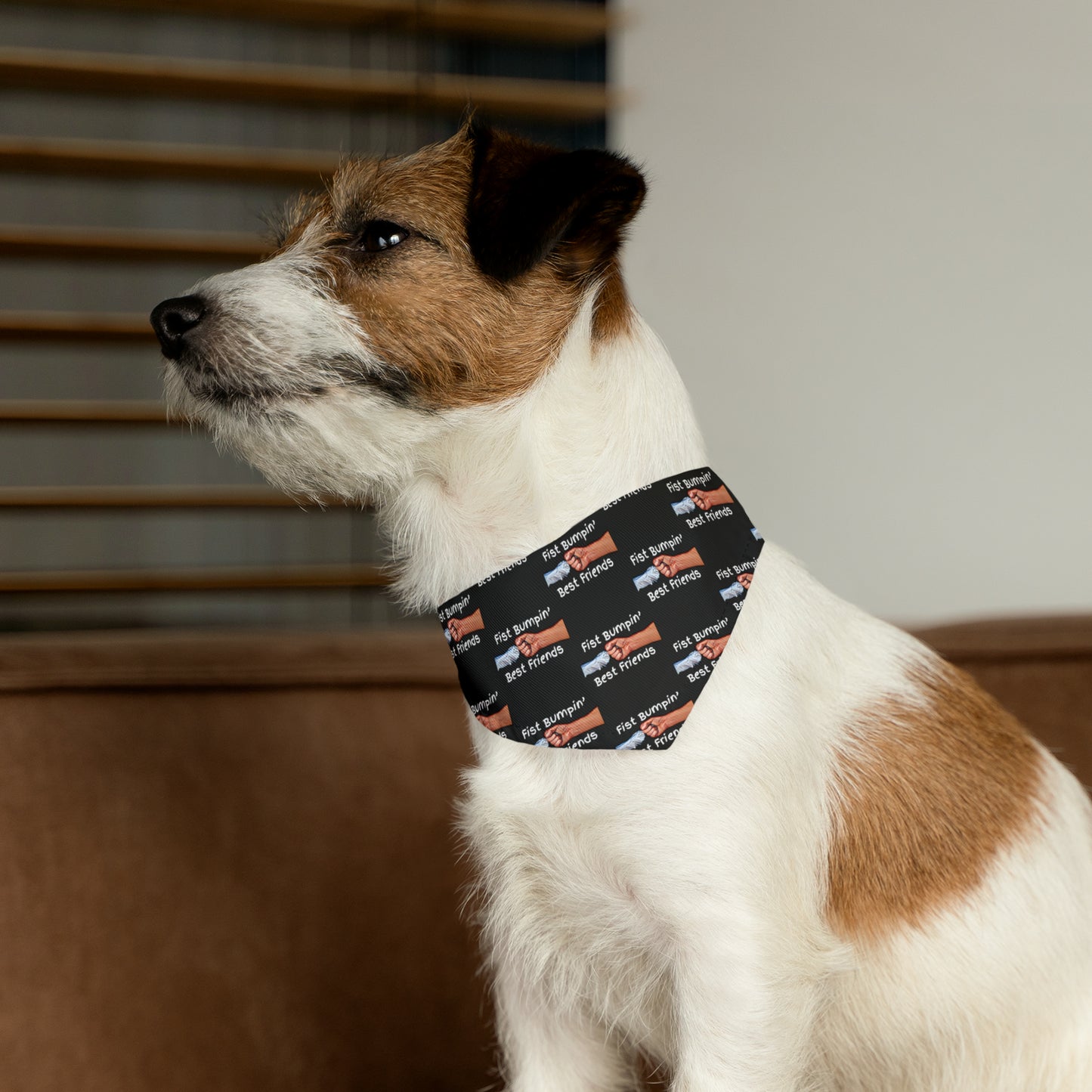 Fist Bumpin’ Best Friends Opie’s Cavalier King Charles Spaniel Paw Pet Bandana Collar Black with white lettering.