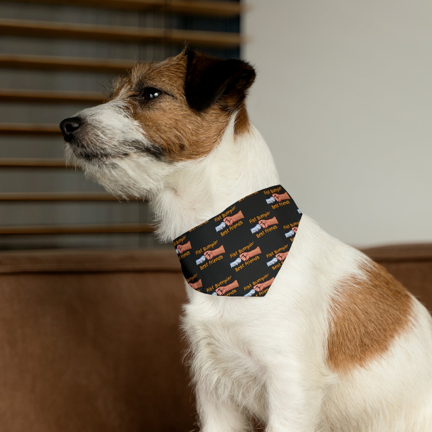 Fist Bumpin’ Best Friends Opie’s Cavalier King Charles Spaniel Paw Pet Bandana Collar Black with Gold lettering.