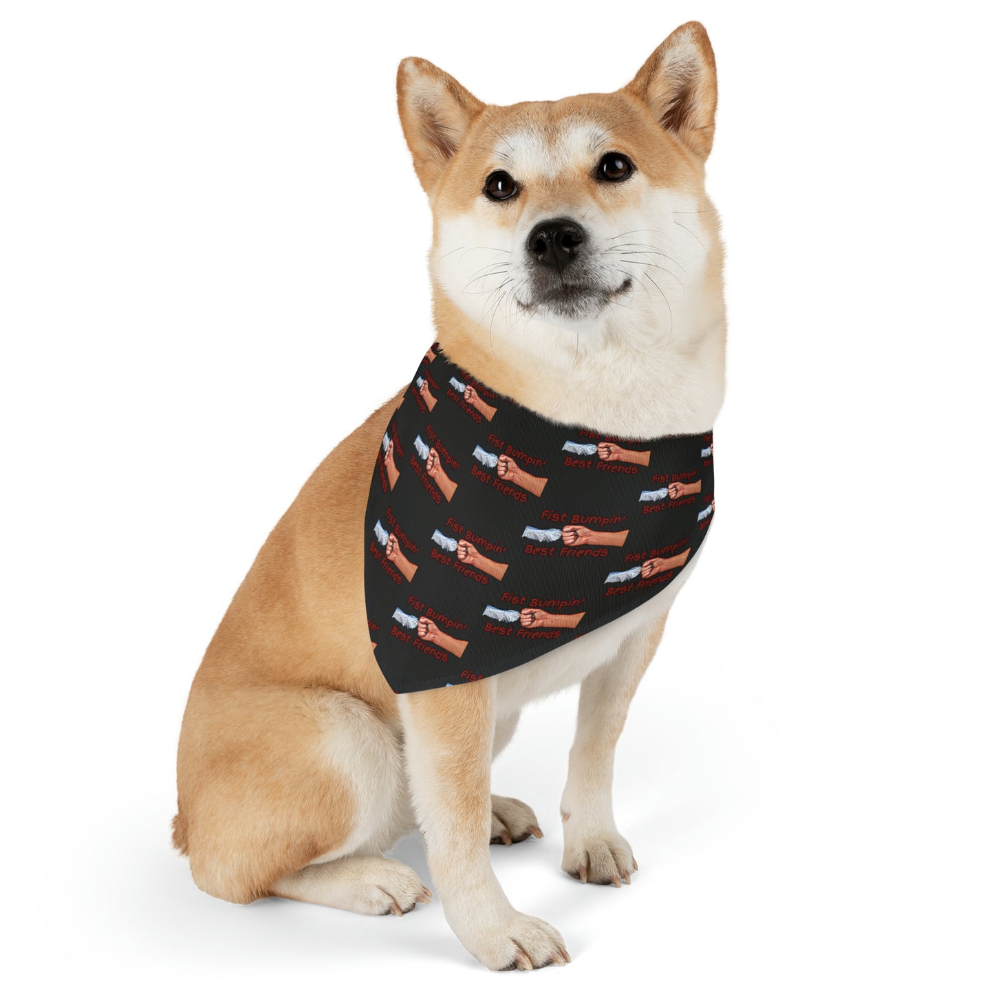 Fist Bumpin’ Best Friends Opie’s Cavalier King Charles Spaniel Paw Pet Bandana Collar Black with Red lettering.
