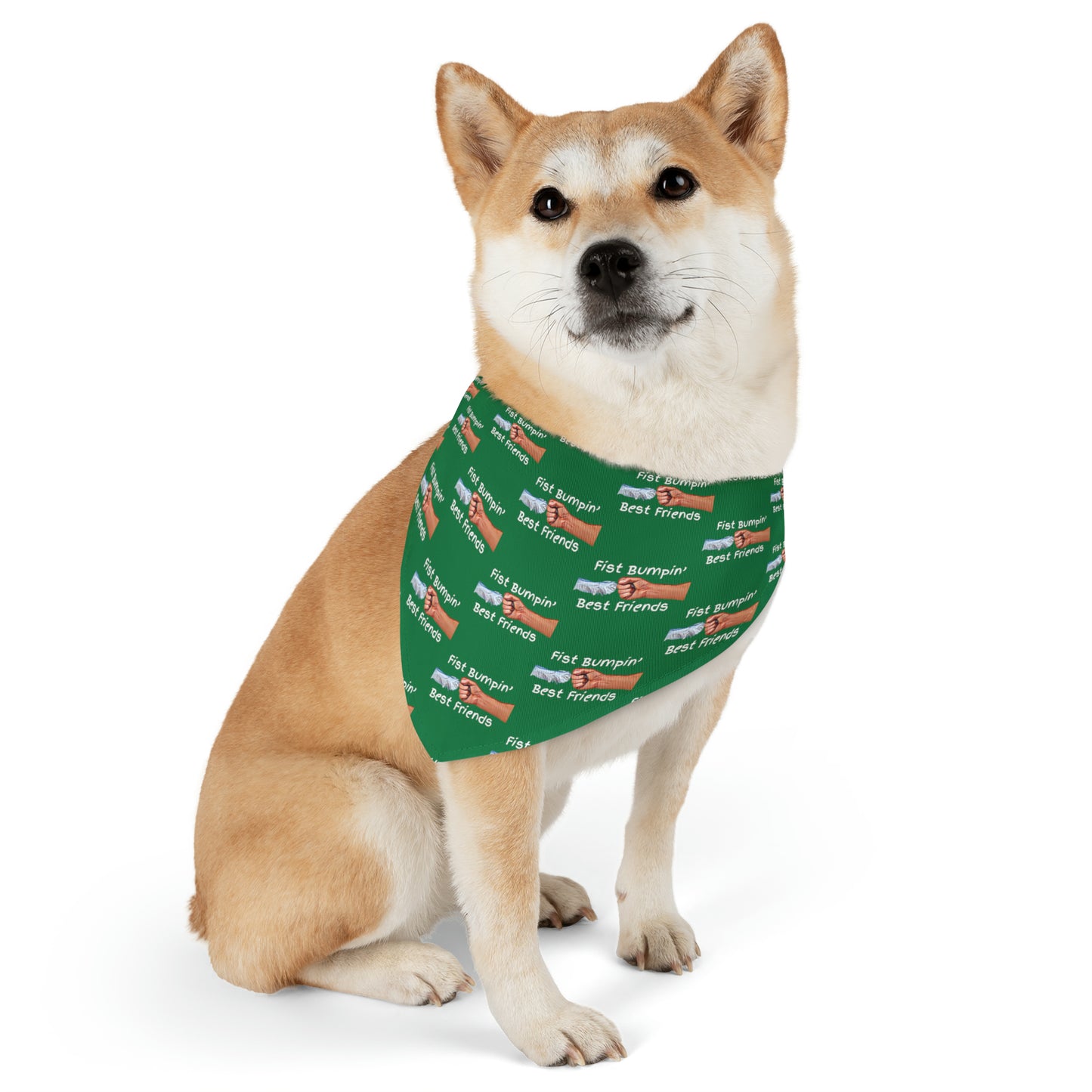 Fist Bumpin’ Best Friends Opie’s Cavalier King Charles Spaniel Pet Bandana Collar Green with White lettering.