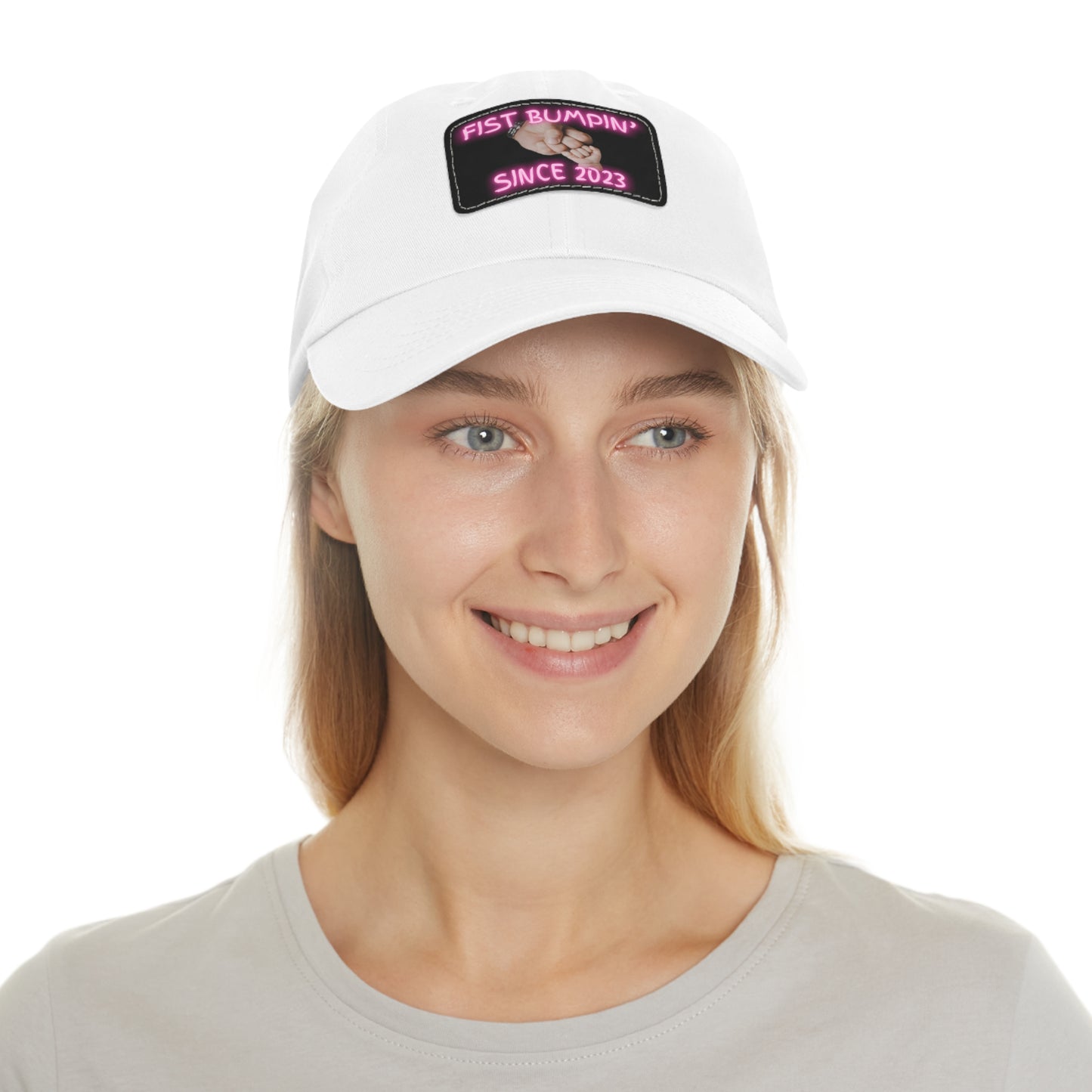 Baby Girl Fist Bumpin’ Since 2023 Hat with Leather Patch (Rectangle)