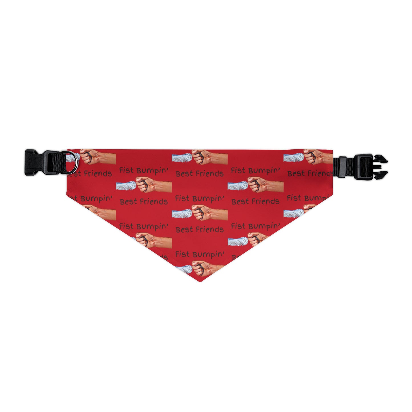 Fist Bumpin’ Best Friends Opie’s Cavalier King Charles Spaniel Paw Pet Bandana Collar Red with Black lettering.
