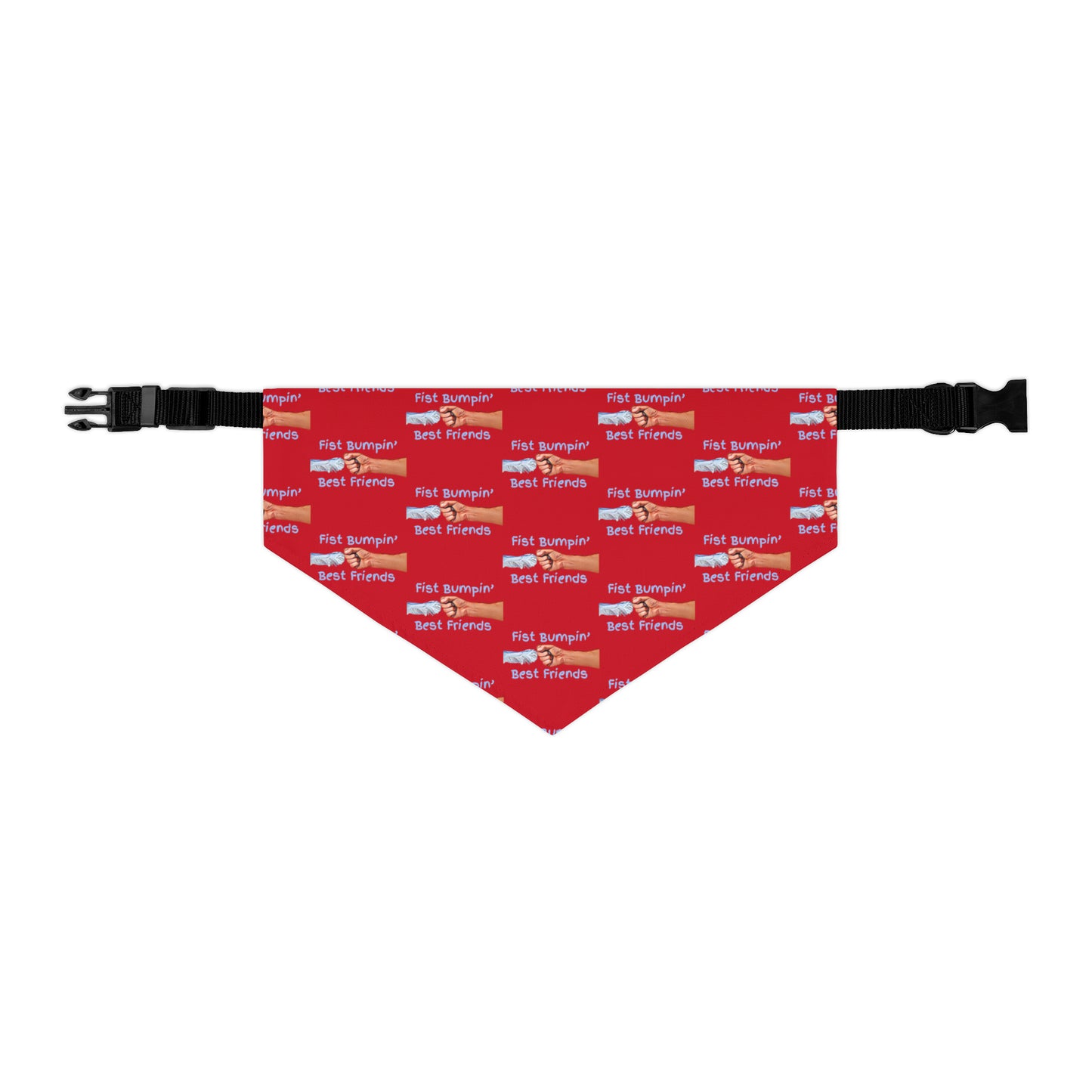 Fist Bumpin’ Best Friends Opie’s Cavalier King Charles Spaniel Paw Pet Bandana Collar Red with Light Blue lettering.