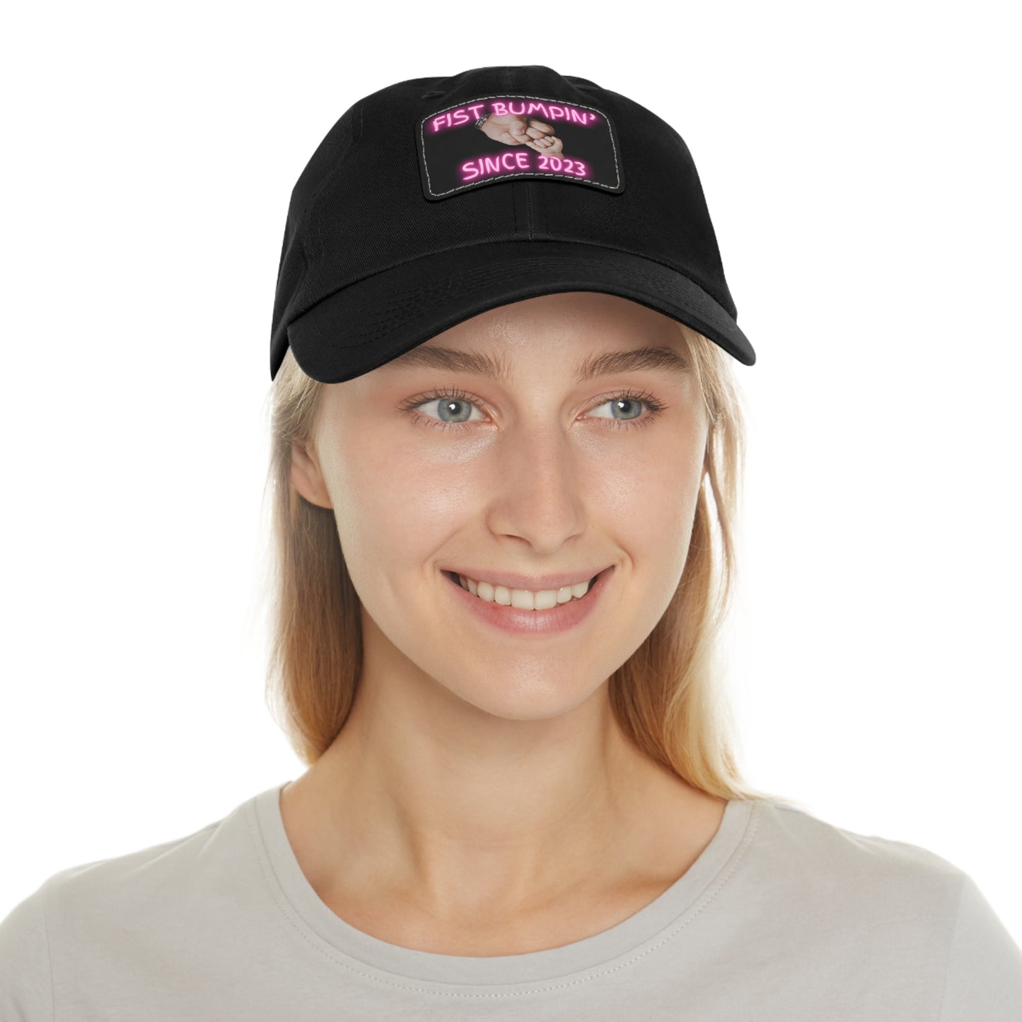 Baby Girl Fist Bumpin’ Since 2023 Hat with Leather Patch (Rectangle)
