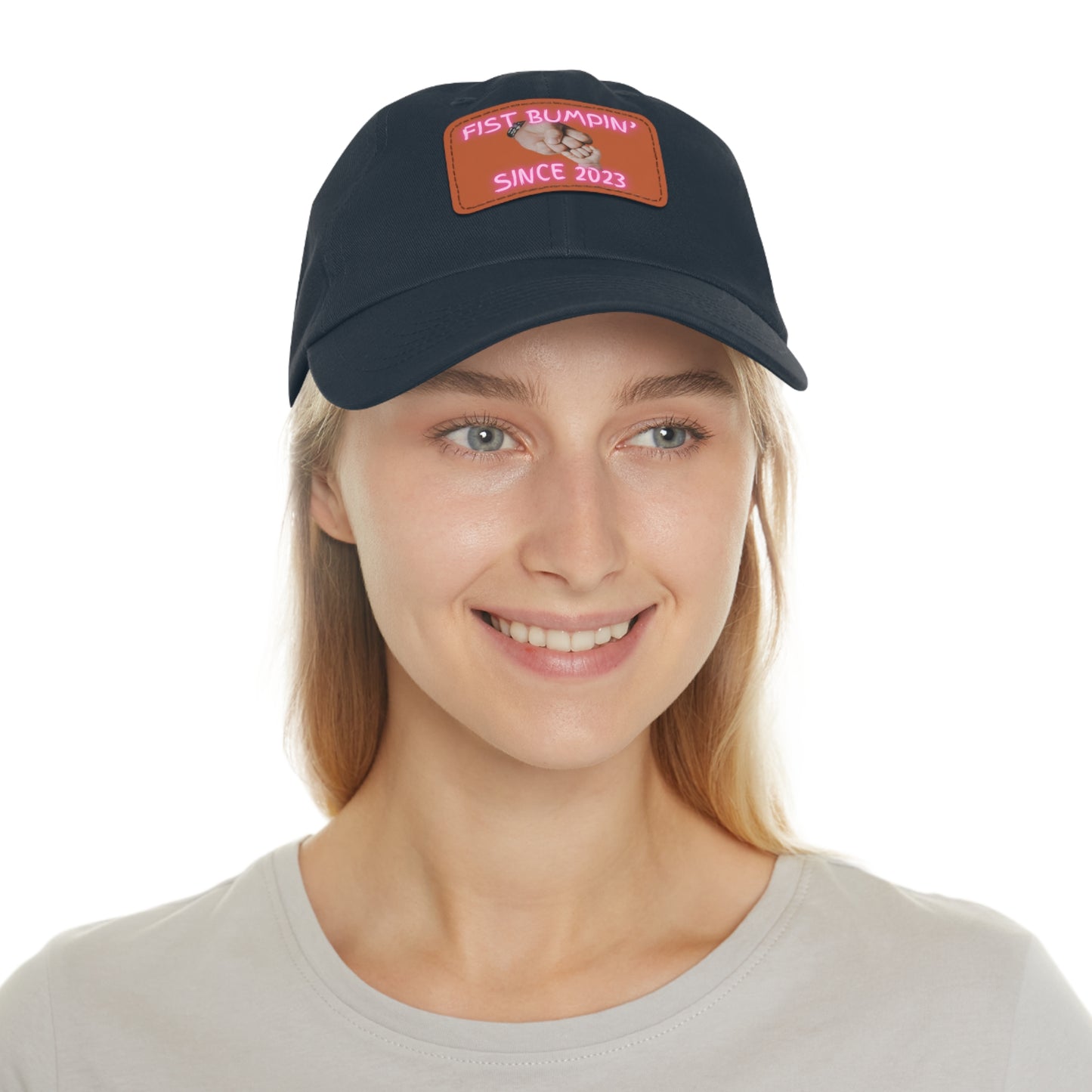 Baby Girl Fist Bumpin’ Since 2023 Hat with Leather Patch (Rectangle)