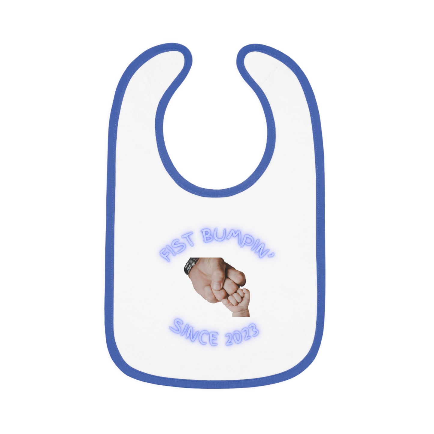 Baby Boy Blue Fist Bumpin’ Since 2023 Baby Contrast Trim Jersey Bib