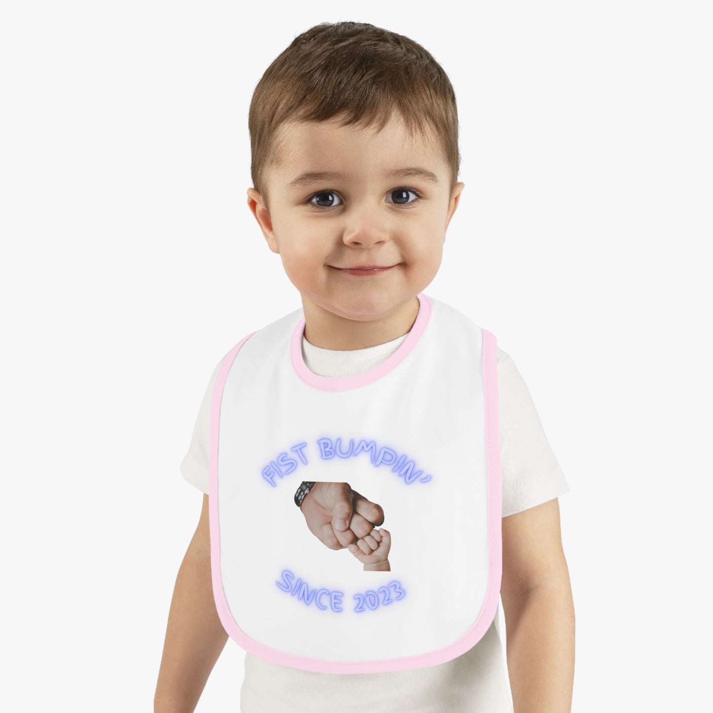 Baby Boy Blue Fist Bumpin’ Since 2023 Baby Contrast Trim Jersey Bib