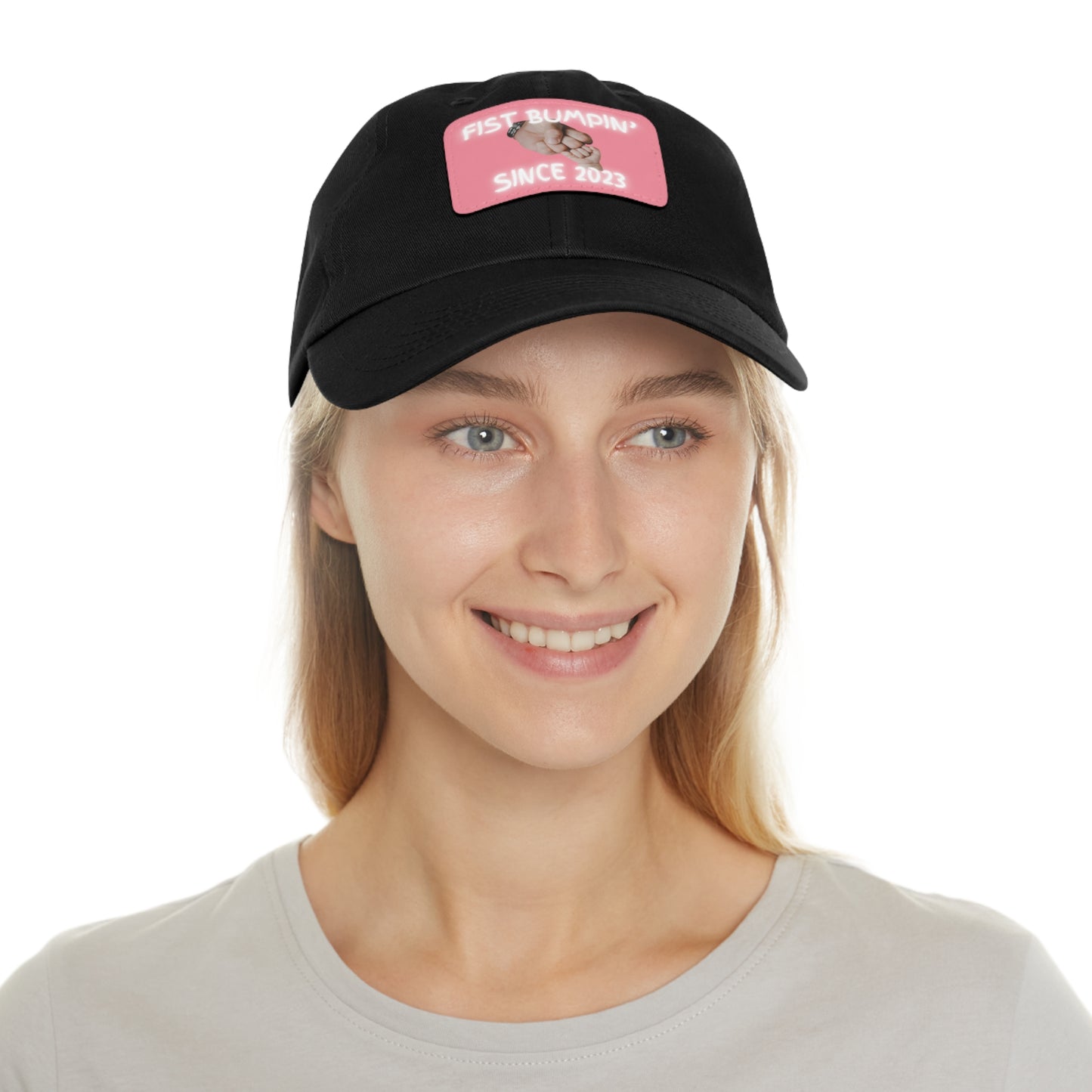 Baby Girl Fist Bumpin’ Since 2023 Hat with Leather Patch (Rectangle)
