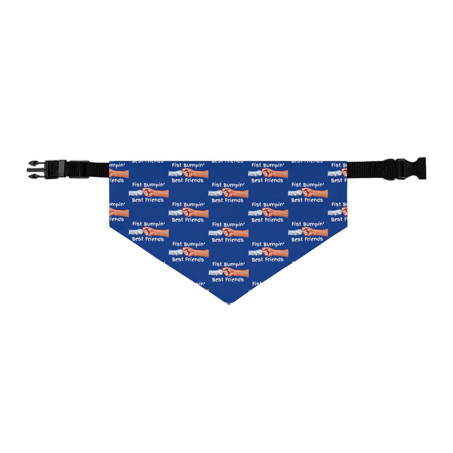Fist Bumpin’ Best Friends Opie’s Cavalier King Charles Spaniel Pet Bandana Collar Blue with White lettering.
