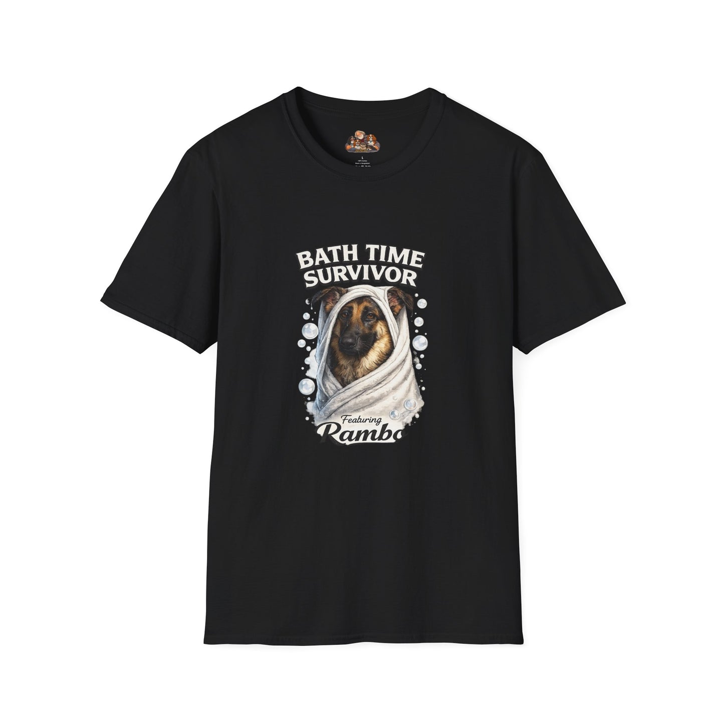 Bath Time Survivor – Personalized Dog Spa T-Shirt – Paw Spa Days Remembered